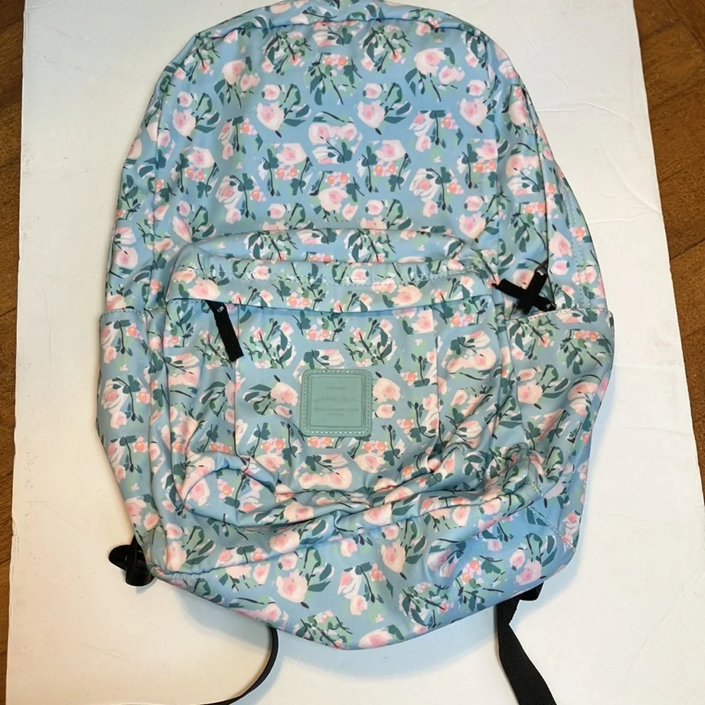 Floral backpack beautiful light blue and pink pastel flowered backpack